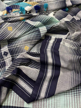 Light sea green with black stripe bhujoudi cotton saree - Tamal Boutique