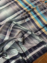 Light sea green with black stripe bhujoudi cotton saree - Tamal Boutique