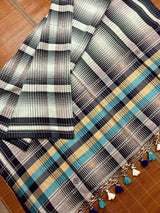 Light sea green with black stripe bhujoudi cotton saree - Tamal Boutique