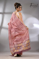 Light with dark brown pure Tussar batik silk handcrafted saree back