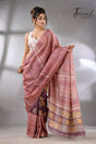 Light with dark brown pure Tussar batik silk handcrafted saree full