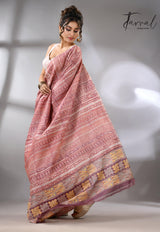 Light with dark brown pure Tussar batik silk handcrafted saree left