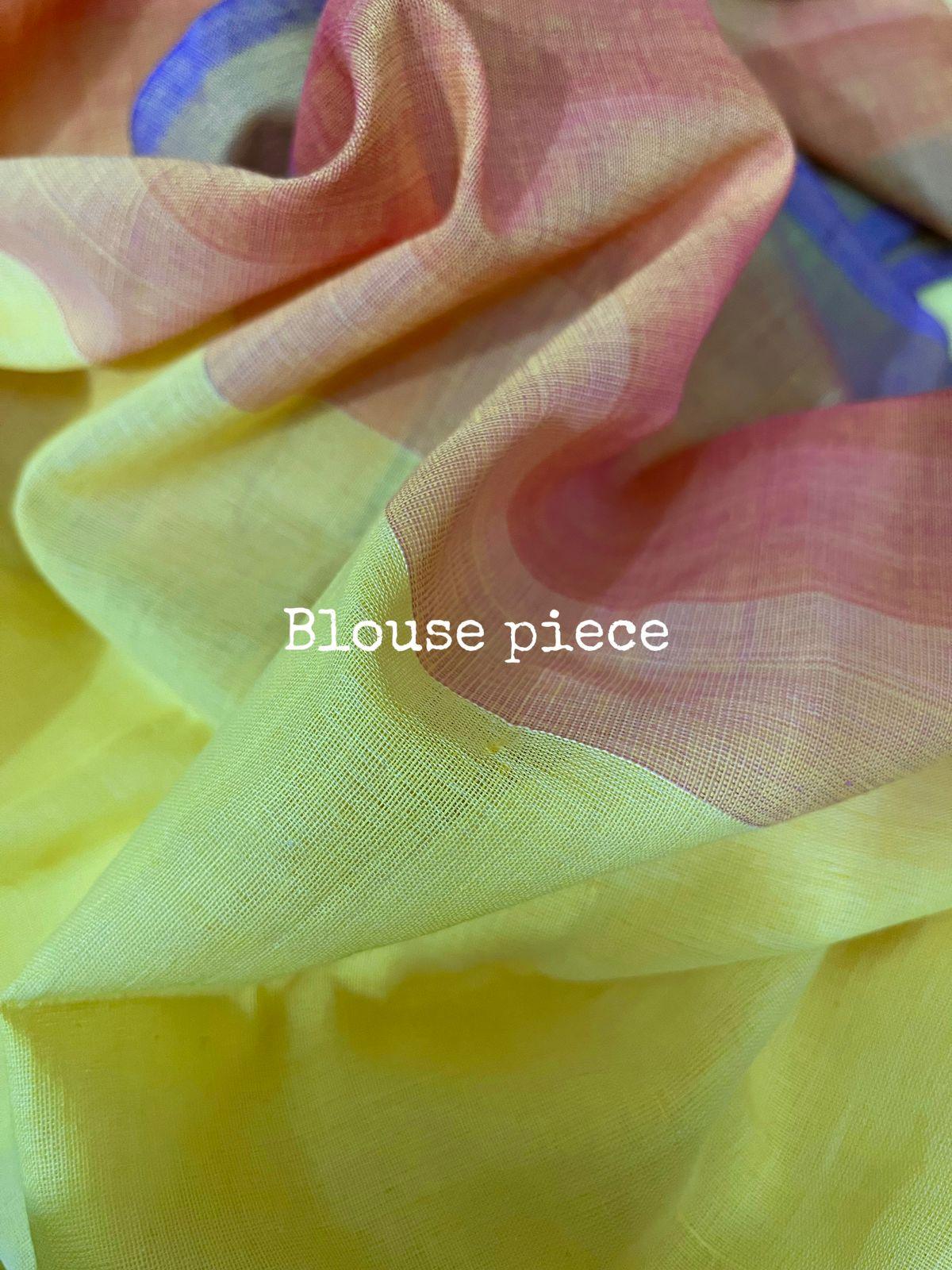 Light yellow with multicolour pure mul cotton handloom saree