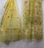 Light yellow with multi colour allover floral muslin silk kurta & dupatta set - Tamal Boutique