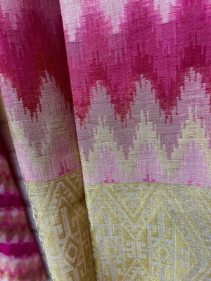 Light muga colour with zari border temple pallu silk cotton handloom saree - Tamal Boutique