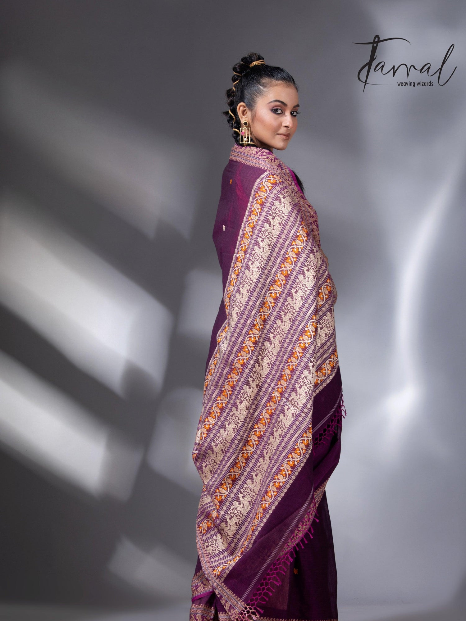 Magenta colour baluchari design pure cotton handloom saree