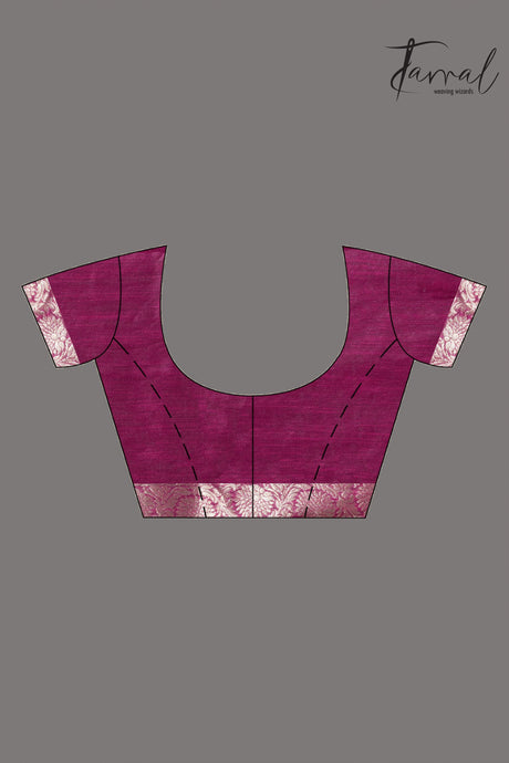 Magenta with golden & silver zari Cotton Linen Handloom Saree blouse