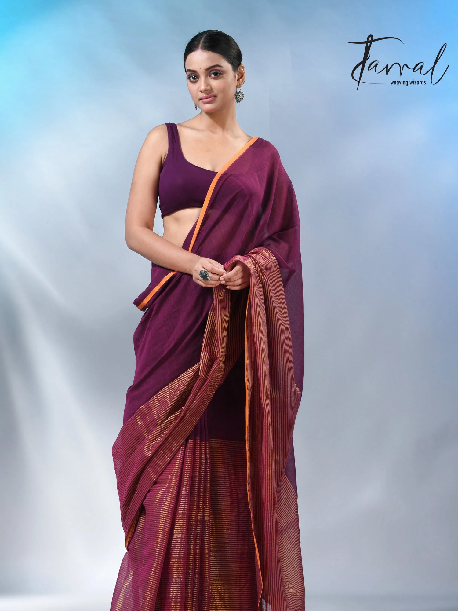 Magenta with yellow border cheack mul cotton handloom sarees