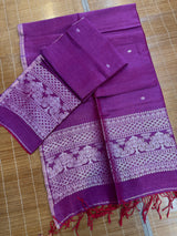Magenta purple with silver zari work handloom Kurti & Dupatta set