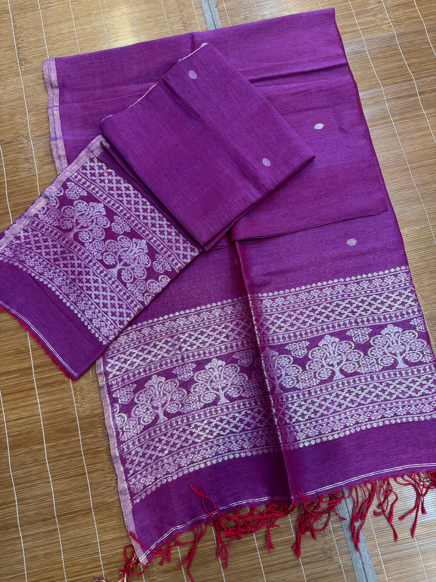 Magenta purple with silver zari work handloom Kurti & Dupatta set