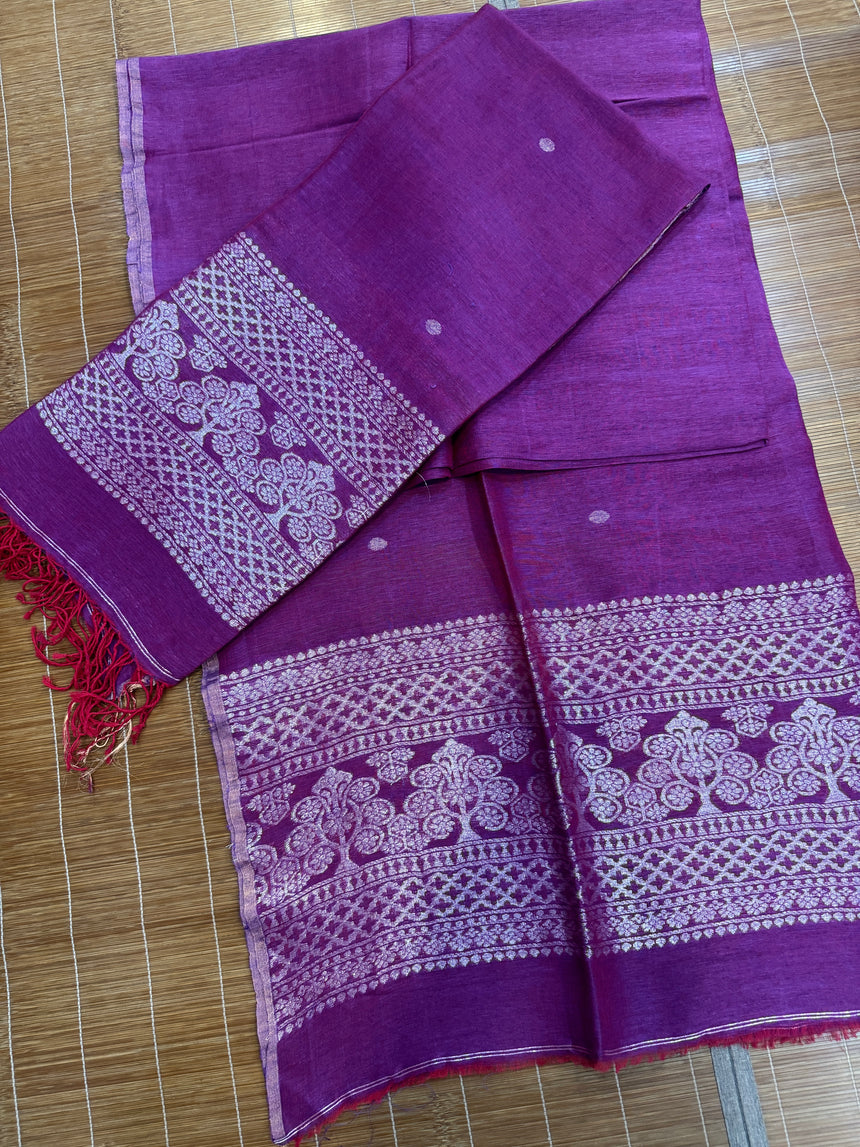 Magenta purple with silver zari work handloom Kurti & Dupatta set