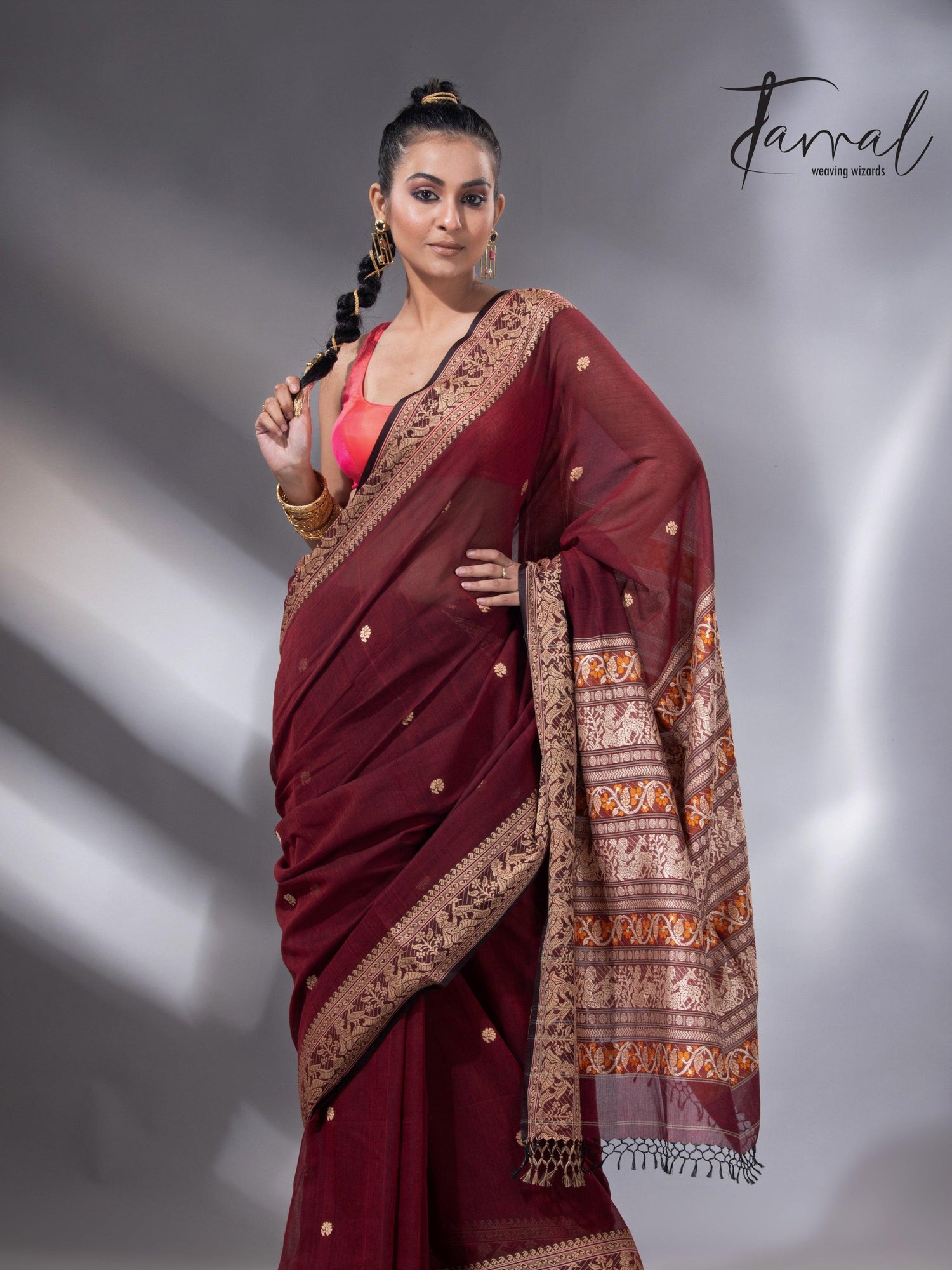 Maroon Colour baluchari Handwoven Jamdani saree - Tamal Boutique
