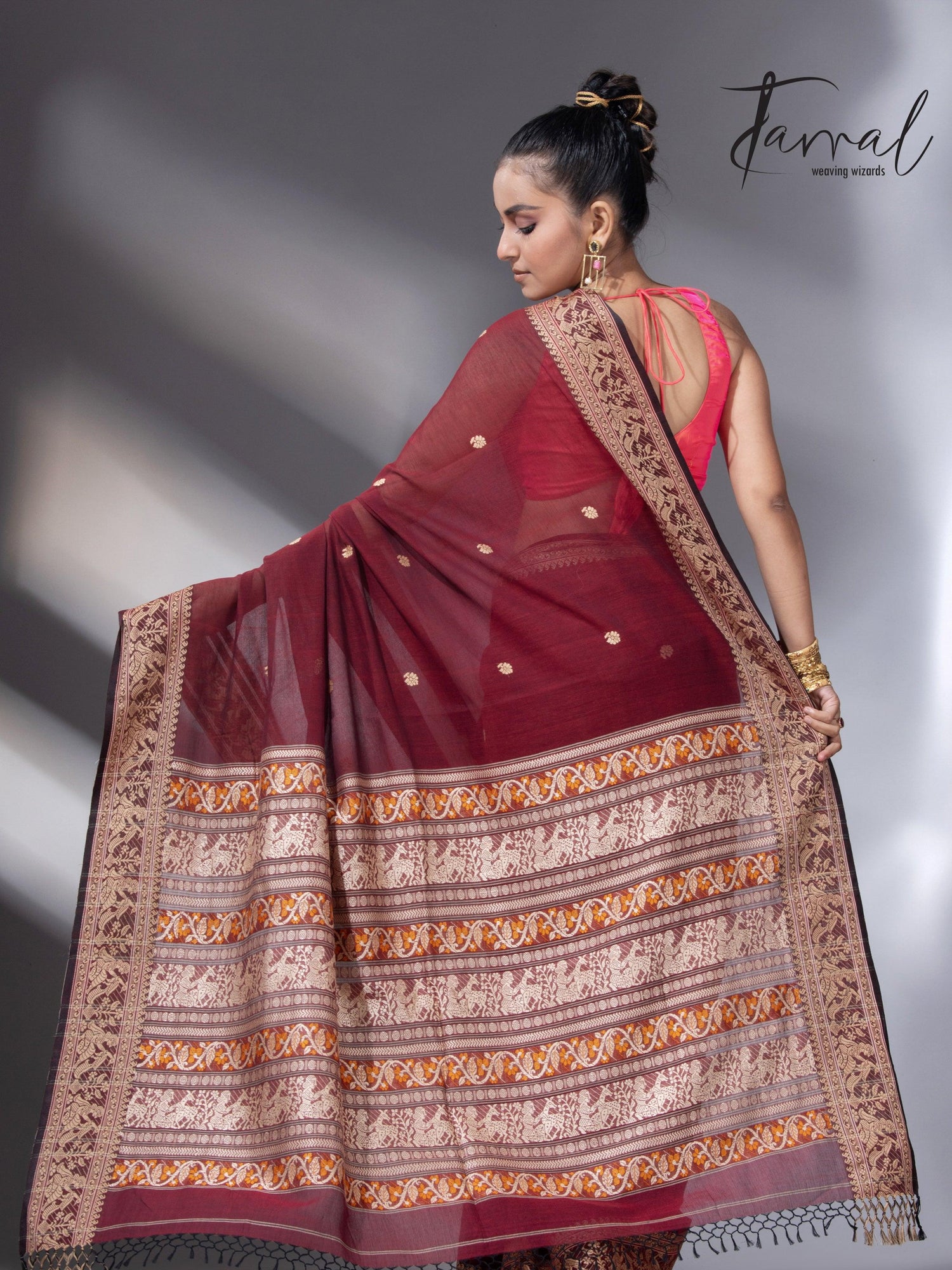 Maroon Colour baluchari Handwoven Jamdani saree - Tamal Boutique