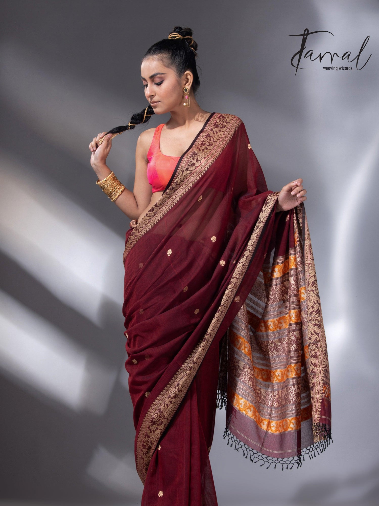 Maroon Colour baluchari Handwoven Jamdani saree - Tamal Boutique