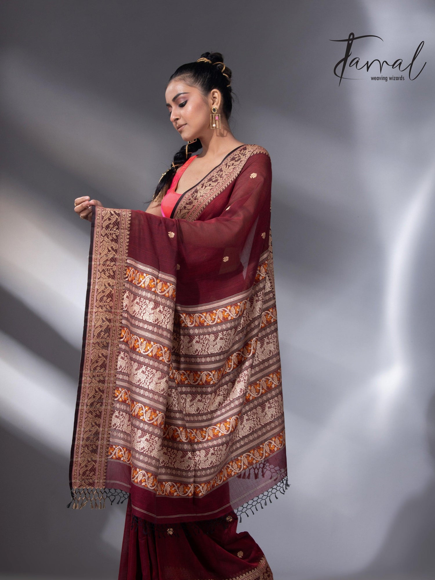 Maroon Colour baluchari Handwoven Jamdani saree - Tamal Boutique