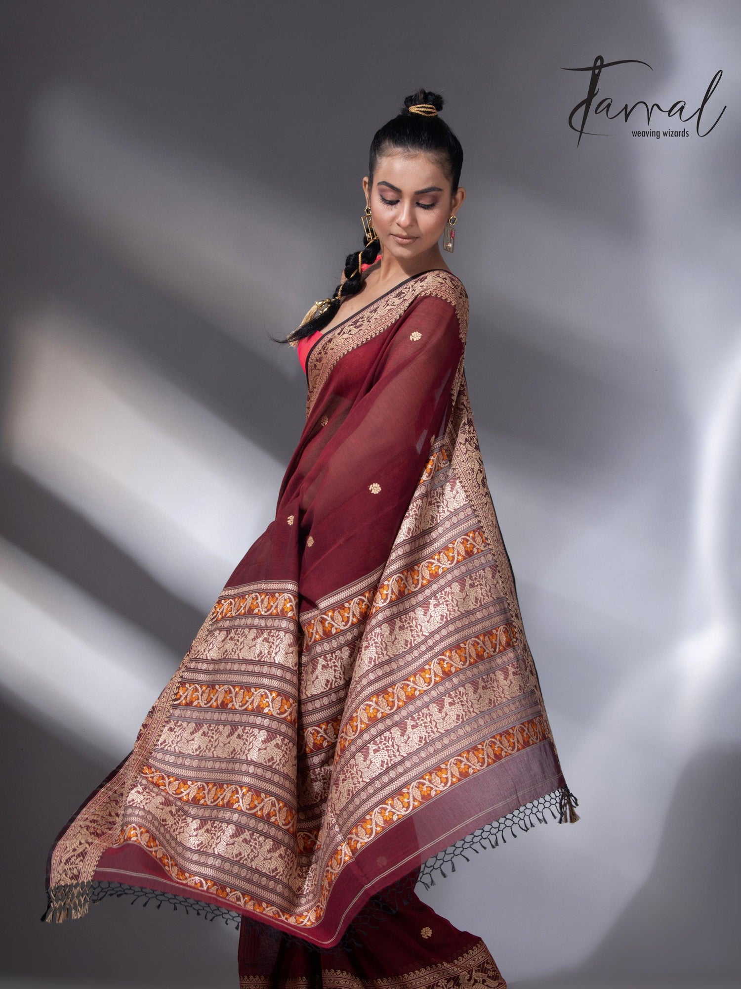 Maroon Colour baluchari Handwoven Jamdani saree - Tamal Boutique