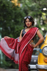 Maroon cotton saree handwoven jamdani saree - Tamal Boutique
