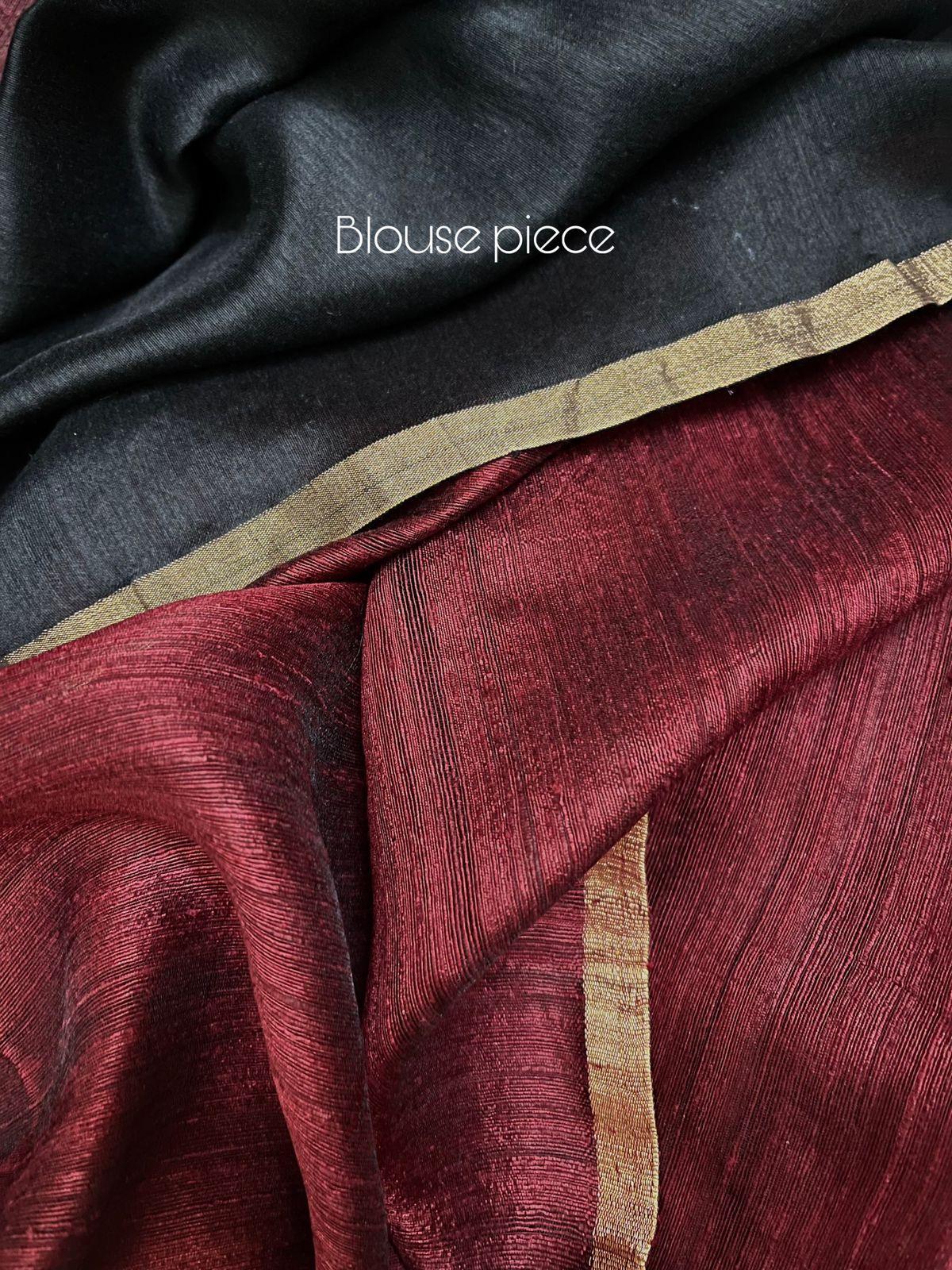 Maroon with golden zari matka silk handwoven jamdani saree - Tamal Boutique