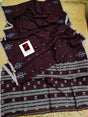 Maroon with white border tree motifs cotton handwoven jamdani saree - Tamal Boutique