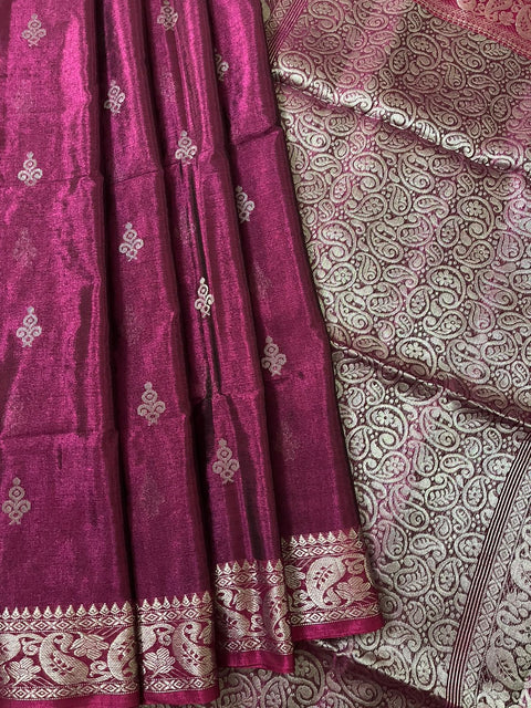 Maroon with silver tissue handloom saree