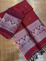 Maroon with silver zari work handloom Kurti & Dupatta set