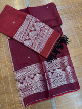 Maroon with silver zari work handloom Kurti & Dupatta set
