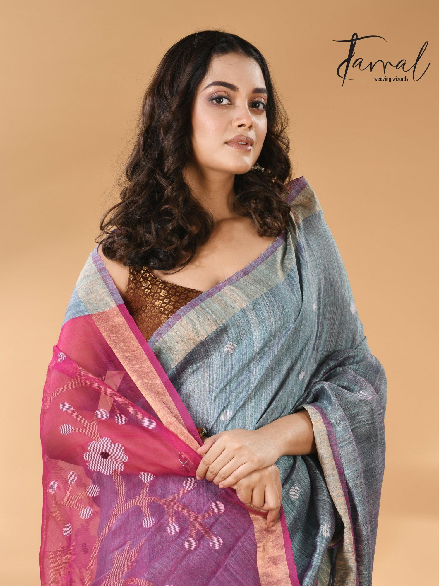 Matka Silk Handwoven needlework Jamdani Blue with Rani Pallu cls