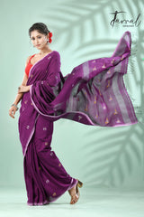 Meganta with white border pure cotton handwoven jamdani saree