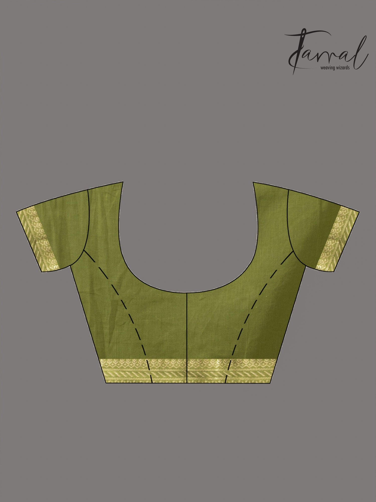 Mos green with golden zari Mangal Giri cotton handloom saree - Tamal Boutique