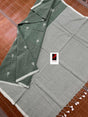 Moss green with white pure cotton jolphoring cotton handwoven jamdani saree - Tamal Boutique