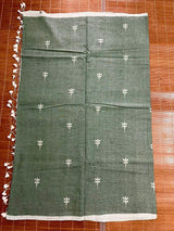 Moss green with white pure cotton jolphoring cotton handwoven jamdani saree - Tamal Boutique
