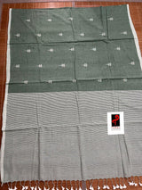 Moss green with white pure cotton jolphoring cotton handwoven jamdani saree - Tamal Boutique
