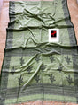 Moss green with black fulia cotton handloom jamdani saree - Tamal Boutique