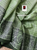 Moss green with black fulia cotton handloom jamdani saree - Tamal Boutique