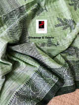 Moss green with black fulia cotton handloom jamdani saree - Tamal Boutique