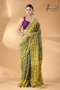 Moss green with sky yellow handloom soft dhakai jamdani saree - Tamal Boutique