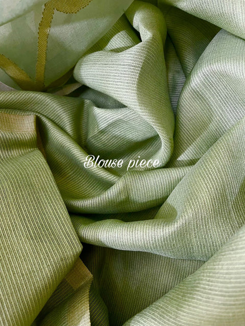 Moss green with allover floral handwoven muslin silk jamdani saree