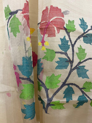 Muga with multi colour hibiscus handwoven jamadani kurti & dupatta piece - Tamal Boutique