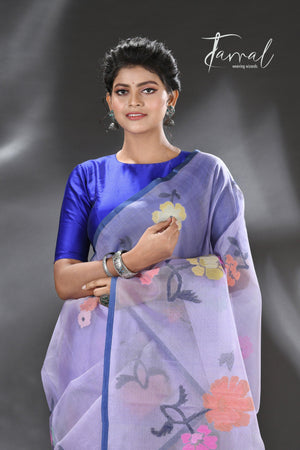 Neelambari Pushpa muslin silk handwoven jamdani saree front
