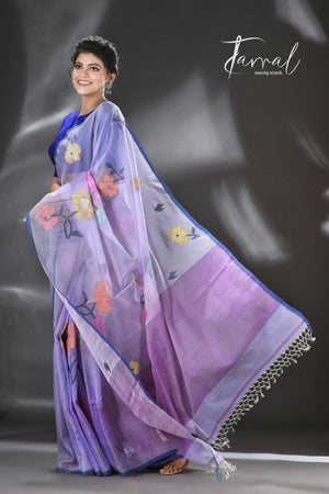 Neelambari Pushpa muslin silk handwoven jamdani saree right