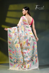 Offwhite Allover Muslin Silk Handwoven Needlework Jamdani Saree