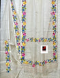 OffWhite with multi colour hibiscus handwoven muslin silk jamdani saree - Tamal Boutique