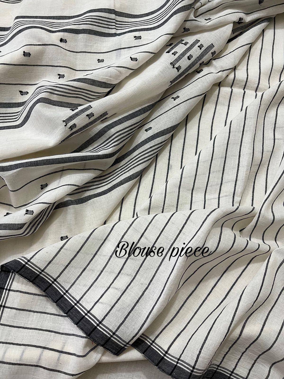 Off White with temple border cotton handwoven jamdani saree