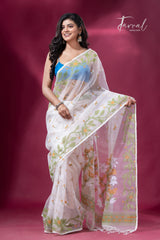 Off white muslin silk jacquard handloom soft dhakai jamdani saree2