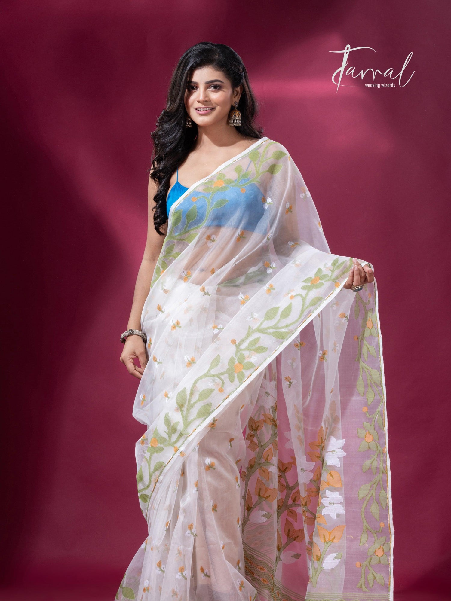 jamdani saree, jamdani, handloom, handwoven, saree, silk, dhakai, weaving, kolkatasaree, tamalboutique