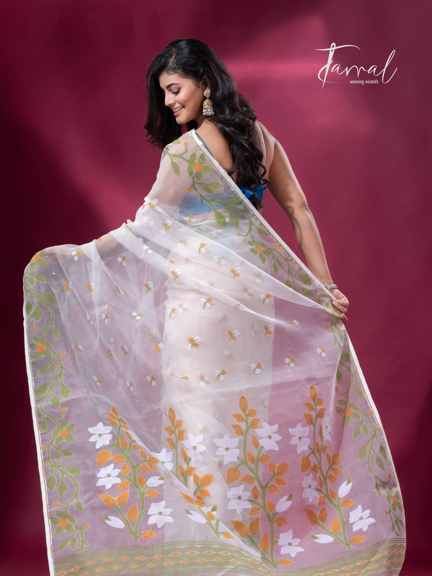 jamdani saree, jamdani, handloom, handwoven, saree, silk, dhakai, weaving, kolkatasaree, tamalboutique