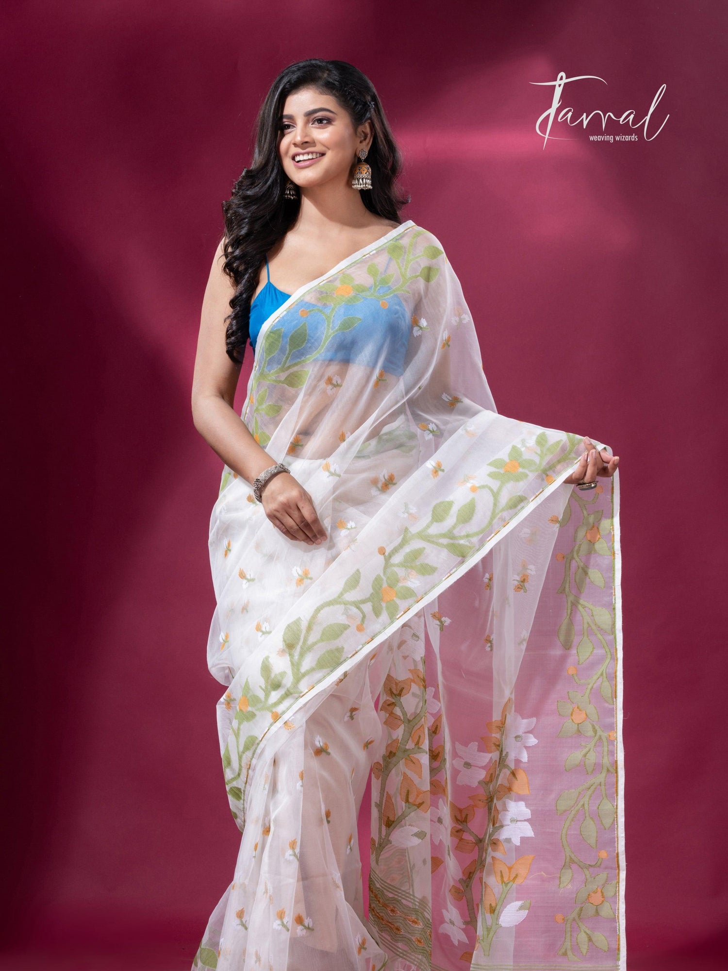 jamdani saree, jamdani, handloom, handwoven, saree, silk, dhakai, weaving, kolkatasaree, tamalboutique