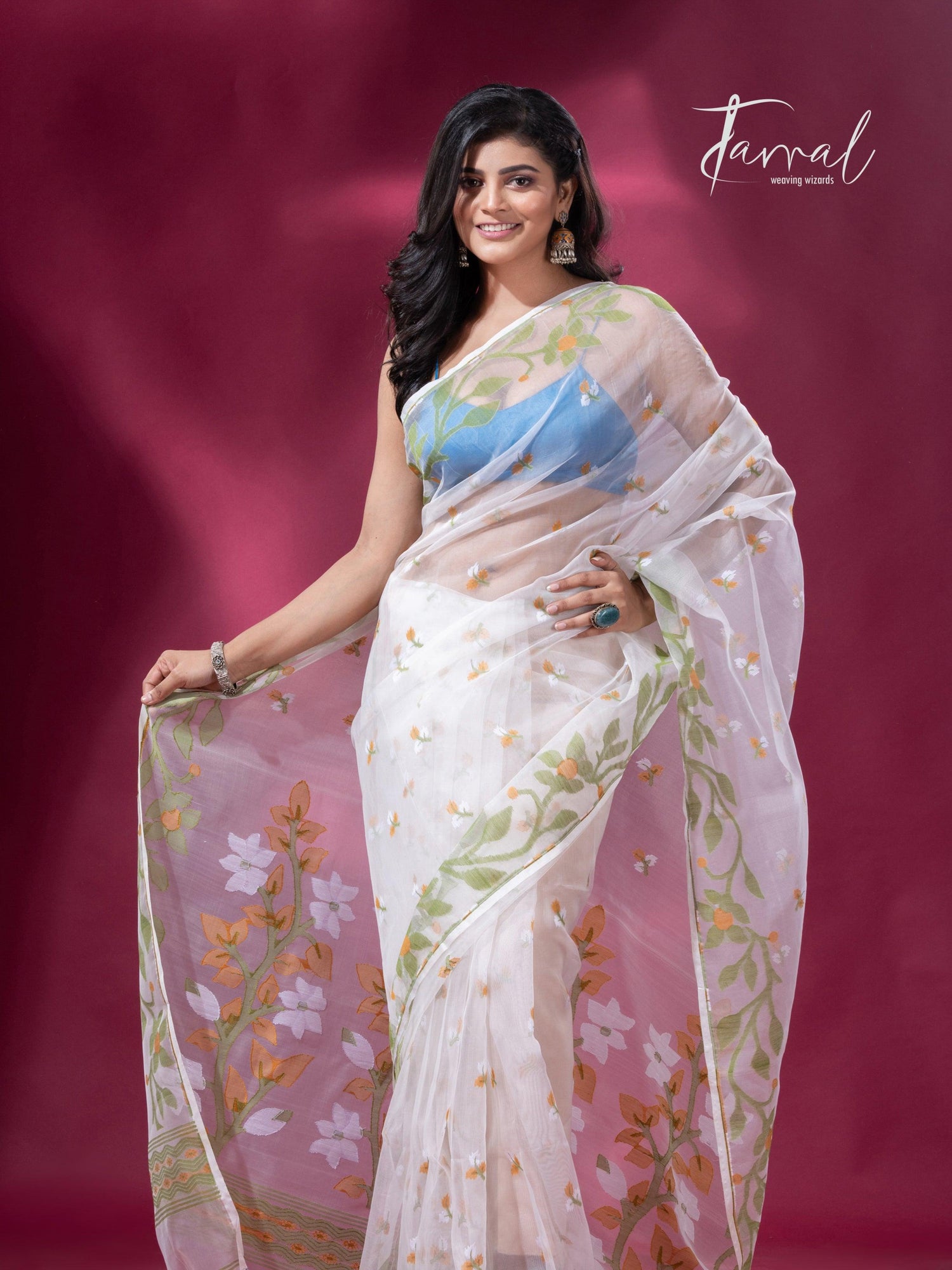 jamdani saree, jamdani, handloom, handwoven, saree, silk, dhakai, weaving, kolkatasaree, tamalboutique