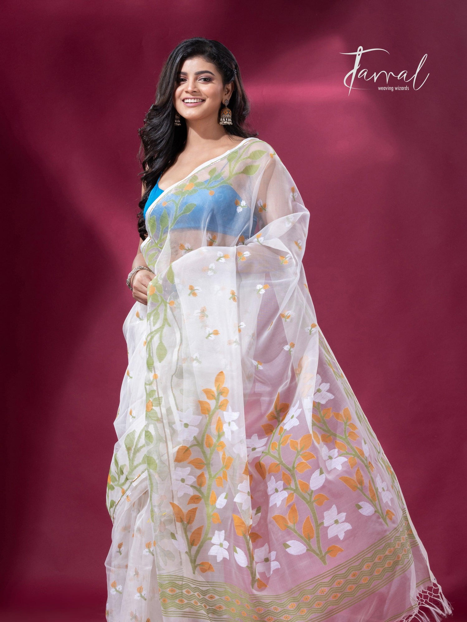 jamdani saree, jamdani, handloom, handwoven, saree, silk, dhakai, weaving, kolkatasaree, tamalboutique