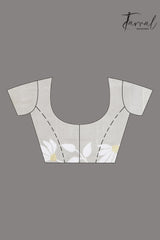 Off white self floral in handwoven muslin silk jamdani saree